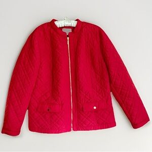 Charter Club Women's Quilted Zip Up Light Jacket Size XL Red Snap Pockets